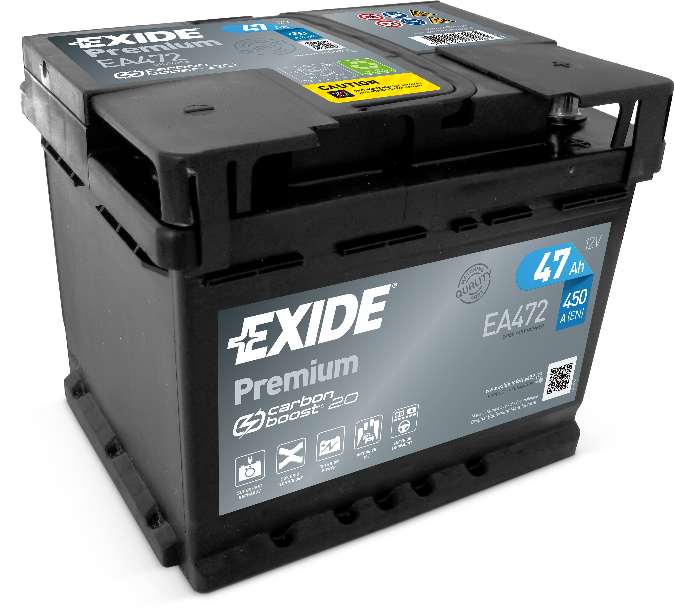 EA472 Exide Premium Car Battery W063TE 063 Type 47Ah 450 EN CCA 4 Years Warranty