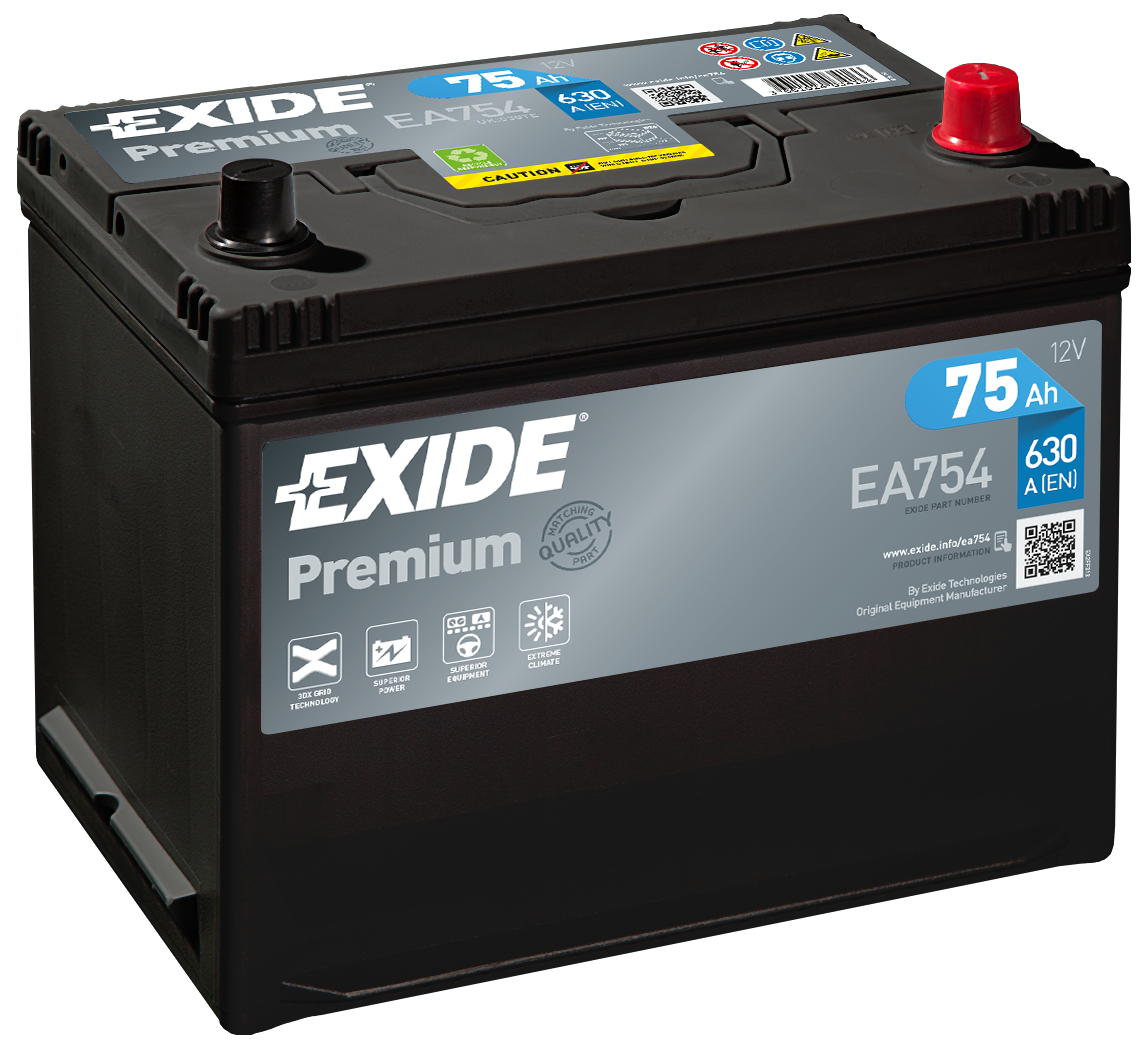 Exide EA754 Premium Starter car Battery W030TE 12V 75Ah 068 Type 4 Years Warranty