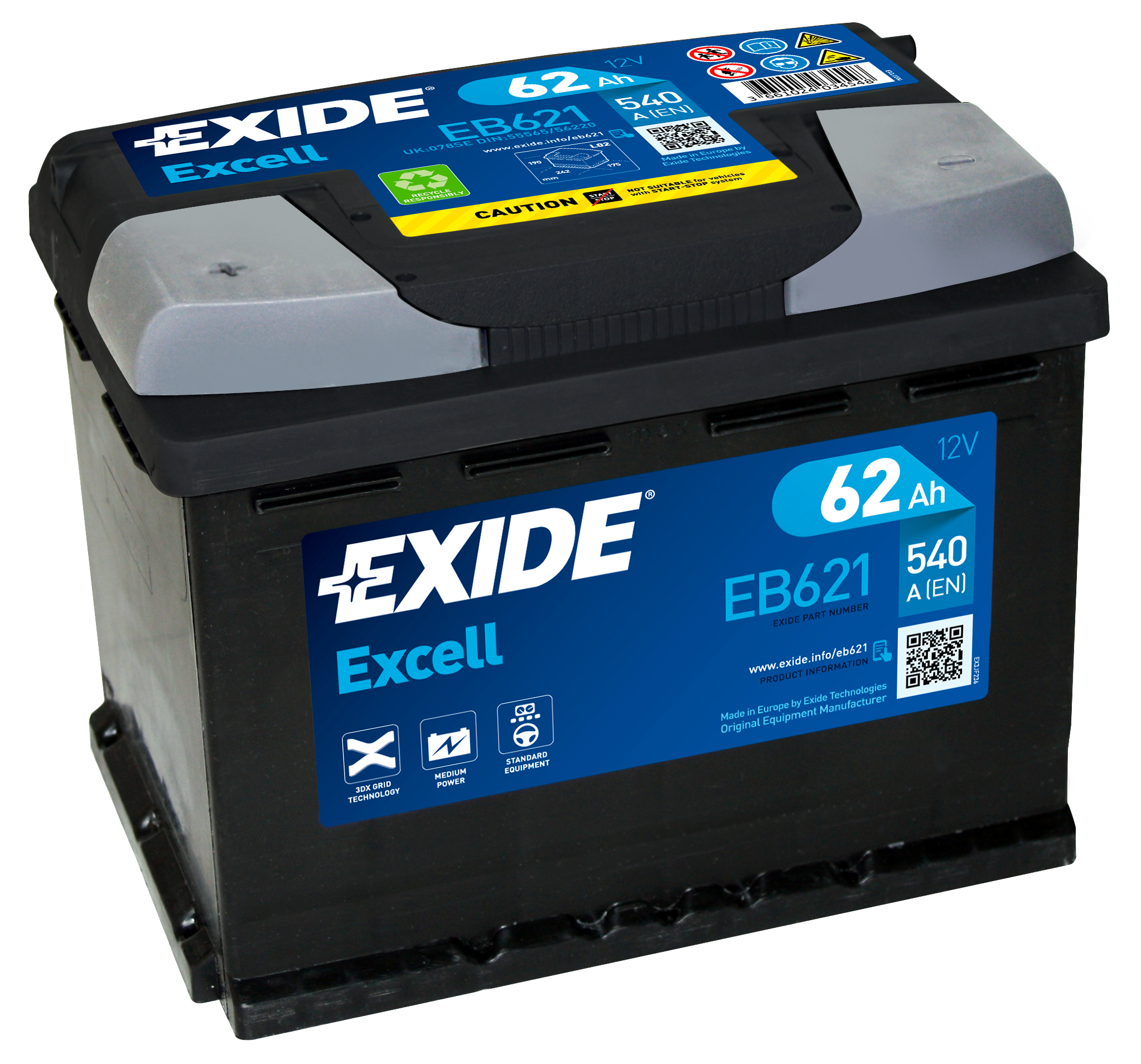 EB621 EXIDE Excell Car Battery 078 Type 3 Years Warranty