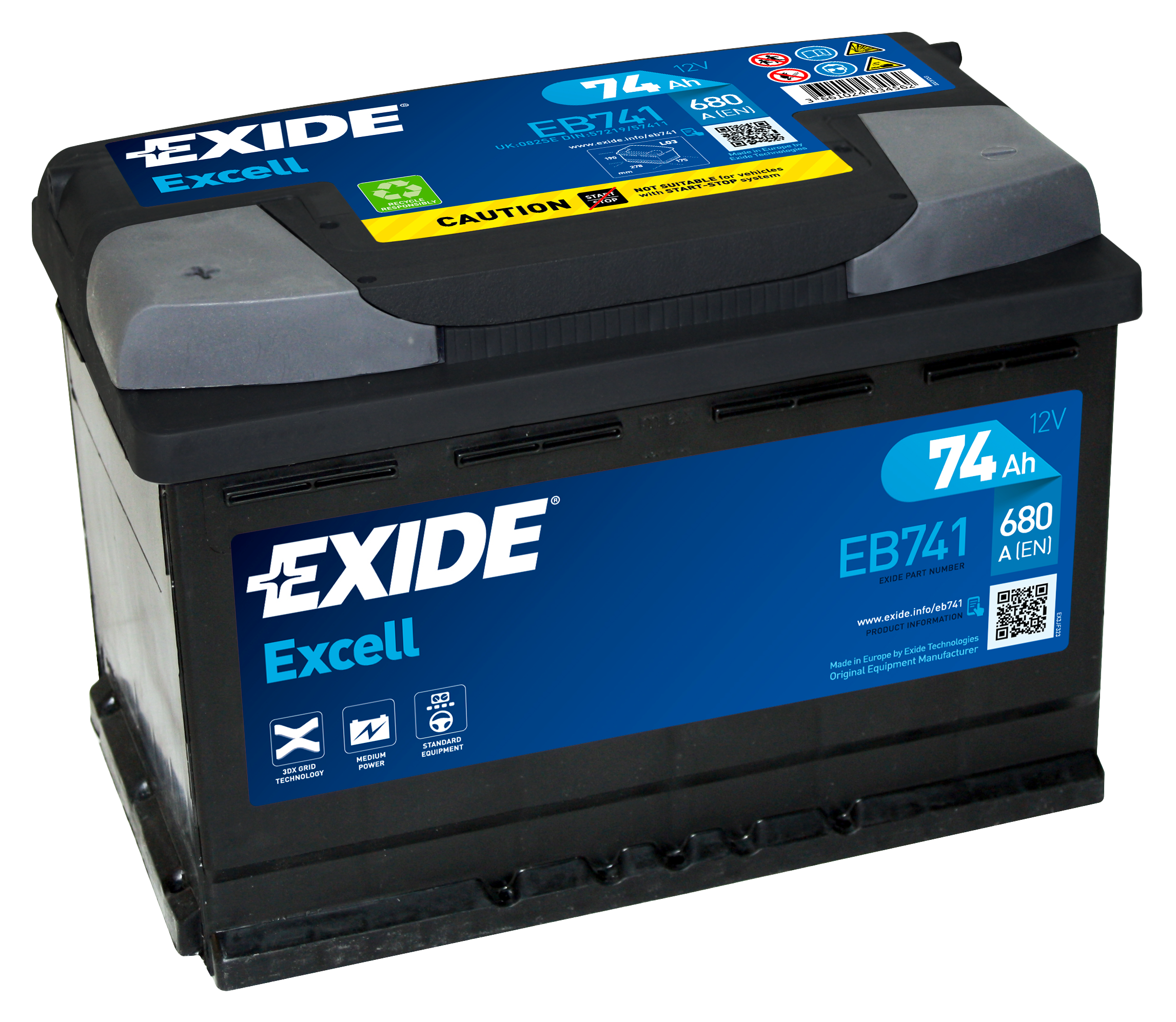 EB741 EXIDE Excell Car Battery 096R Type 3 Years Warranty