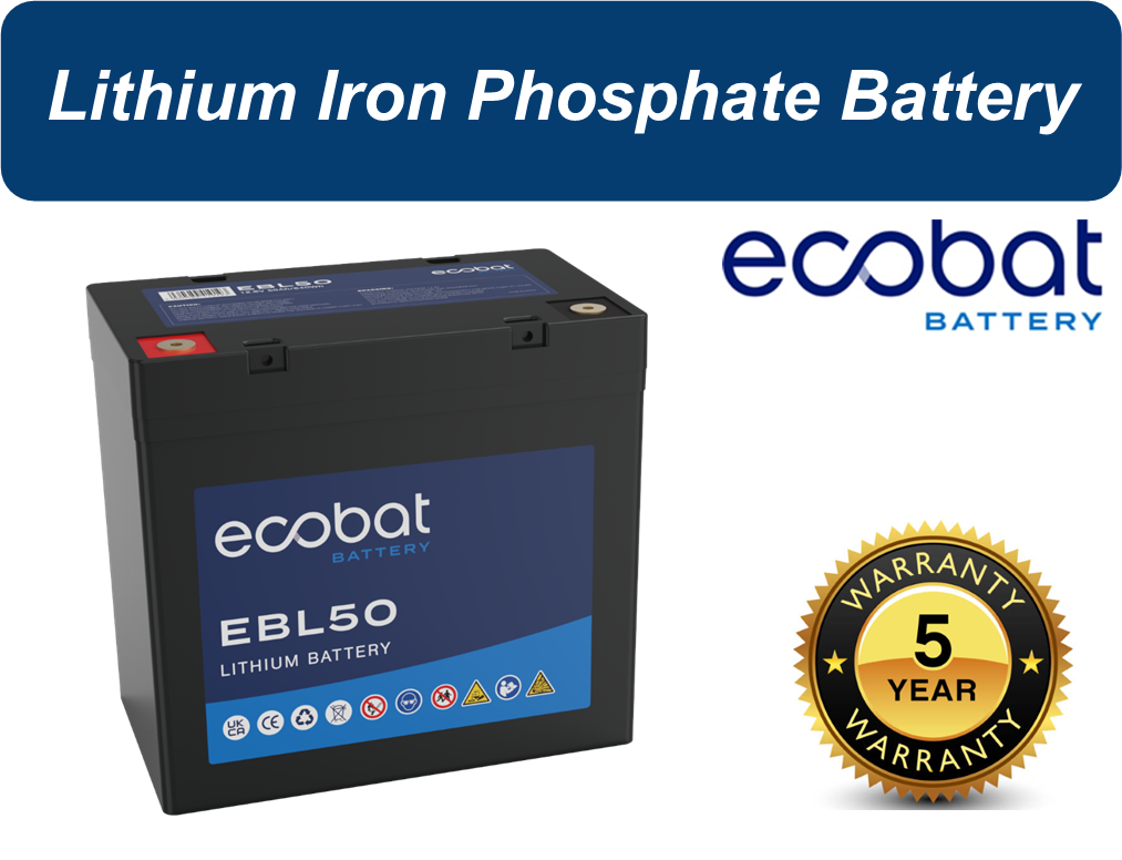 Ecobat 12V 50AH Lithium Mobility Scooter / Standby / Backup Systems Battery