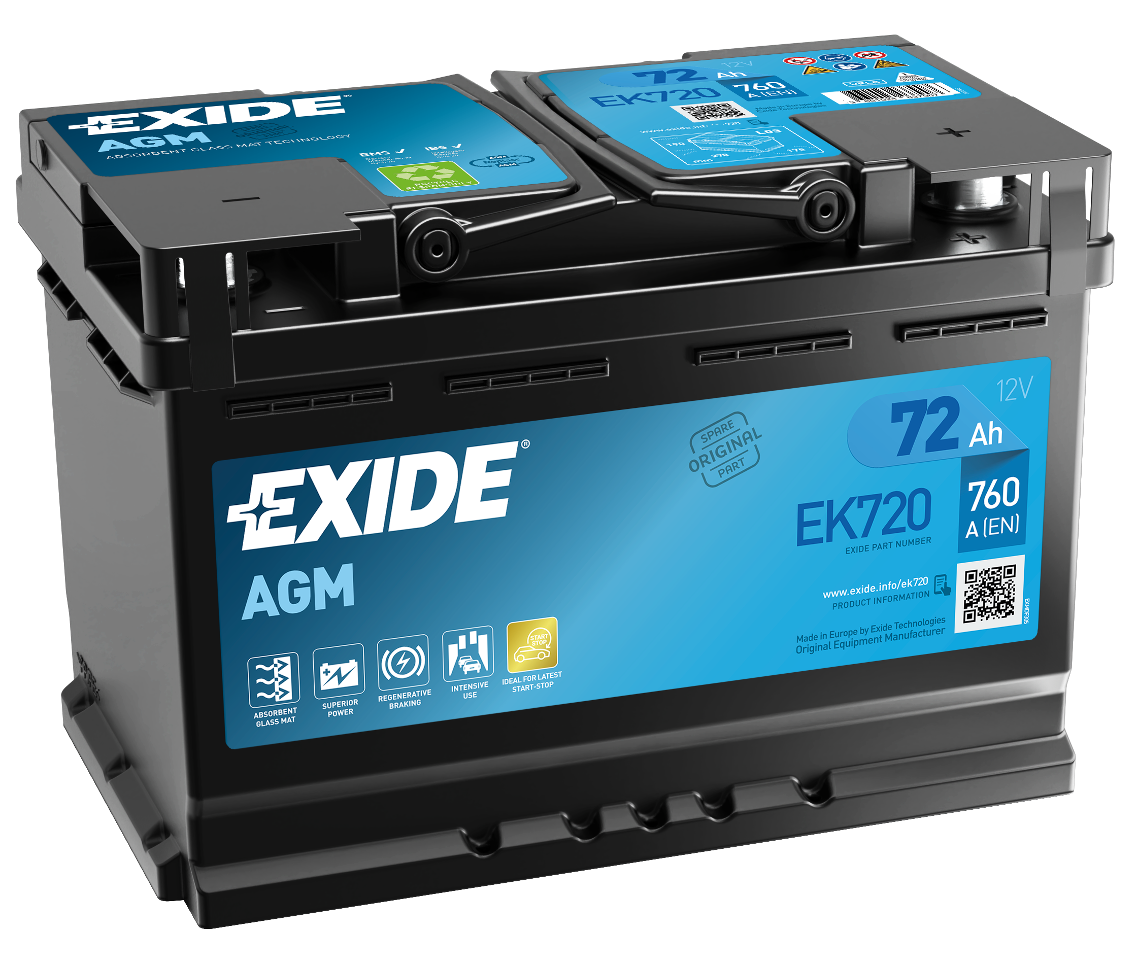 EK720 EXIDE AGM Car Battery (096AGM) 3 Years Warranty