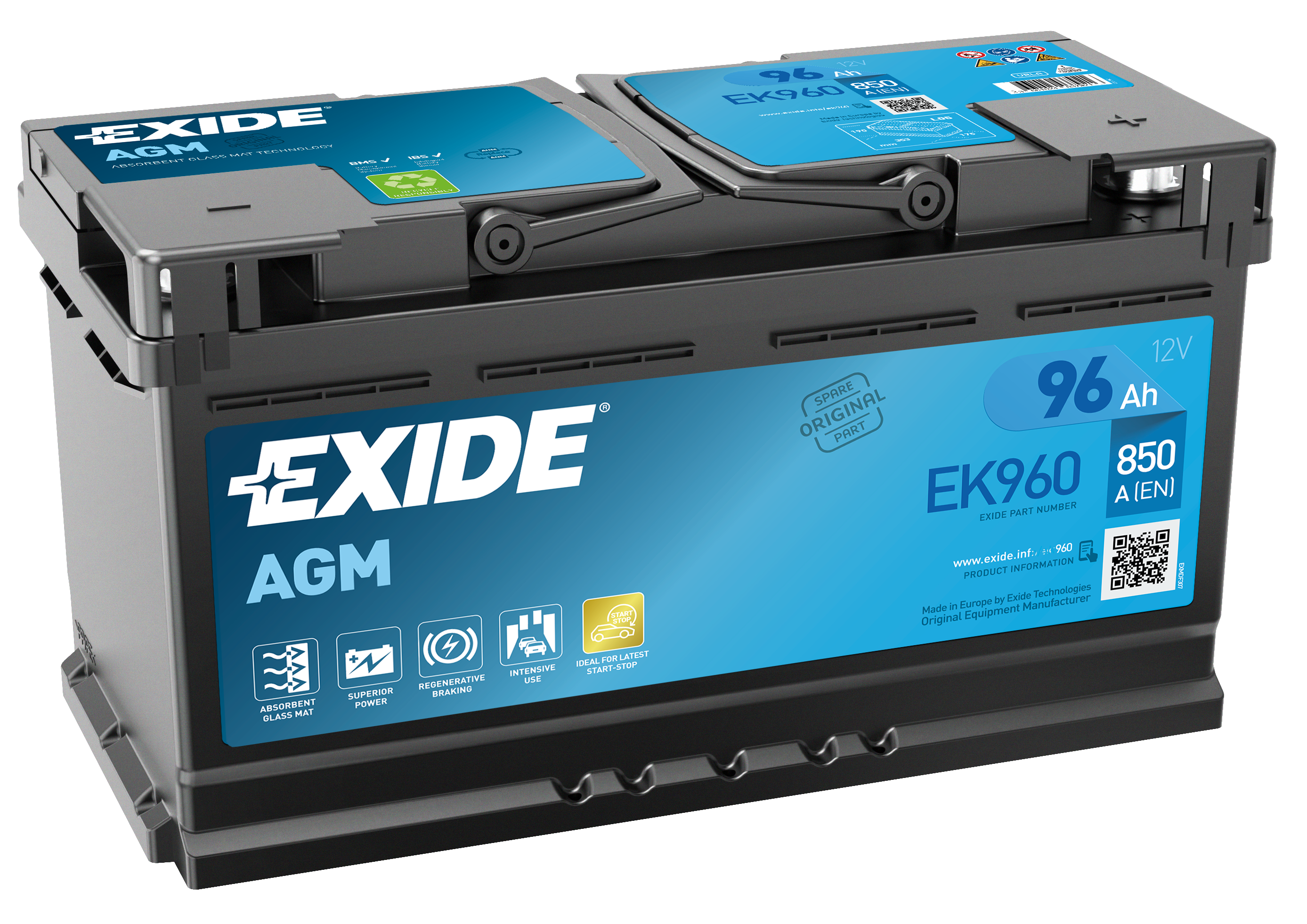 EK960 EXIDE AGM Car Battery (019AGM) 3 Years Warranty